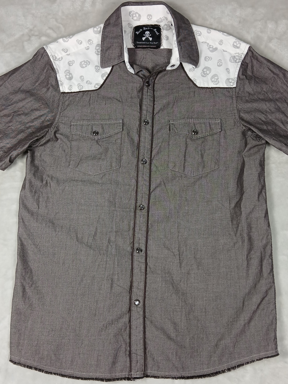 Rock Roll N Soul Pearl Snap Shirt M Men's Short Sleeve Skull Print Western